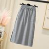 Летние женские юбки больших размеров, женские эластичные базовые синие модные японские юбки большого размера с высоким разрезом