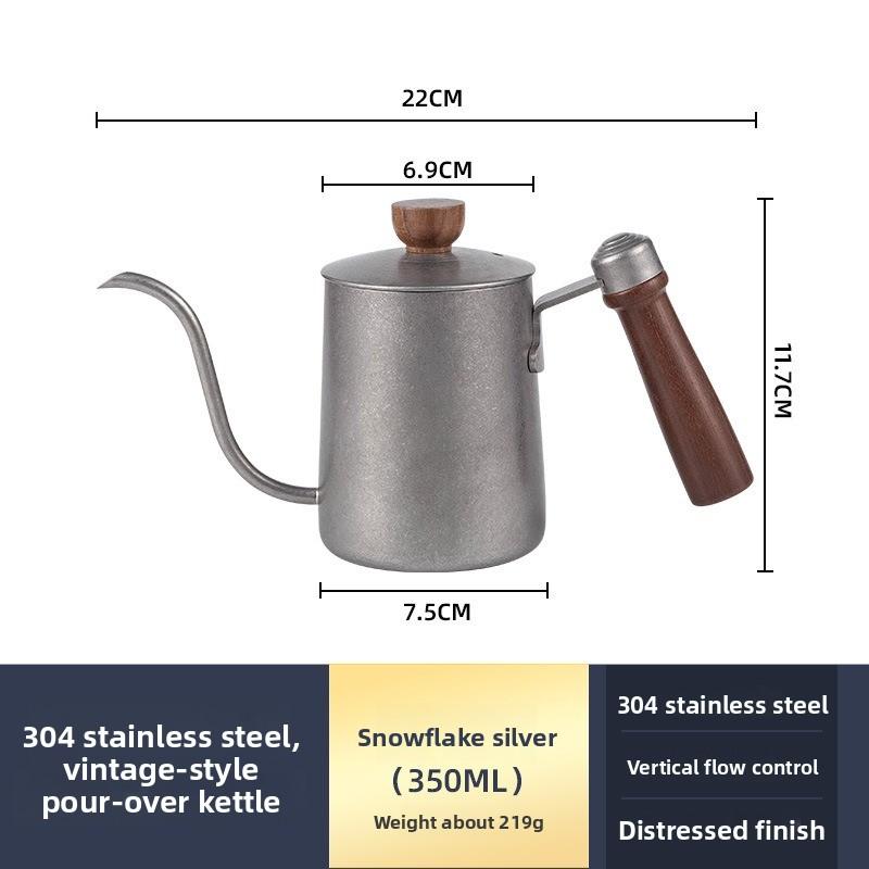 Stainless Steel Hand-drip Coffee Pot with Narrow Spout, Long Handle and Ear-shaped Design, Suitable for Home Use and Portability, with A Retro Style.