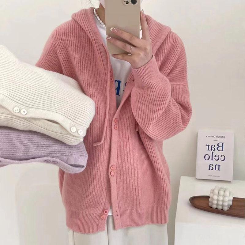 Осенне-зимний женский свитер с капюшоном, вязаный кардиган, мягкий свободный свитер, пальто, топ с длинными рукавами