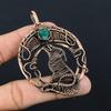 Lab-Created Emerald Gemstone Pure Copper Wire Wrapped Handmade Pendant Jewelry