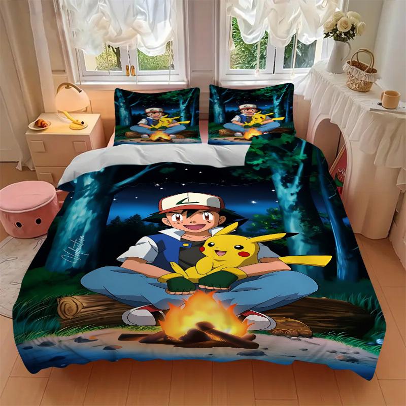 3pcs Pokemon, Pikachu Duvet Cover Set, Includes 1 Duvet Cover and 1/2 Pillowcases (No Insert) yy251104237