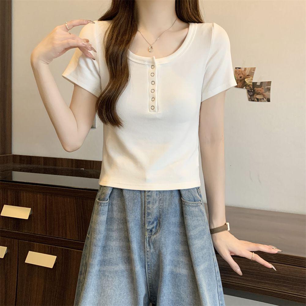 Шикарная летняя футболка с коротким рукавом приталенного кроя в корейском стиле для женщин