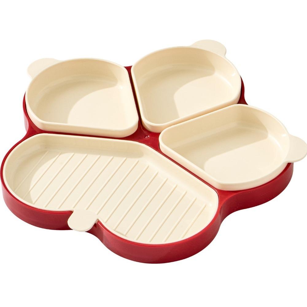 Plastic Kitchen Preparation Plate Reusable with Scoop Holder Dinner Plate 4 Compartment Durable Spoon Rest Dinnerware