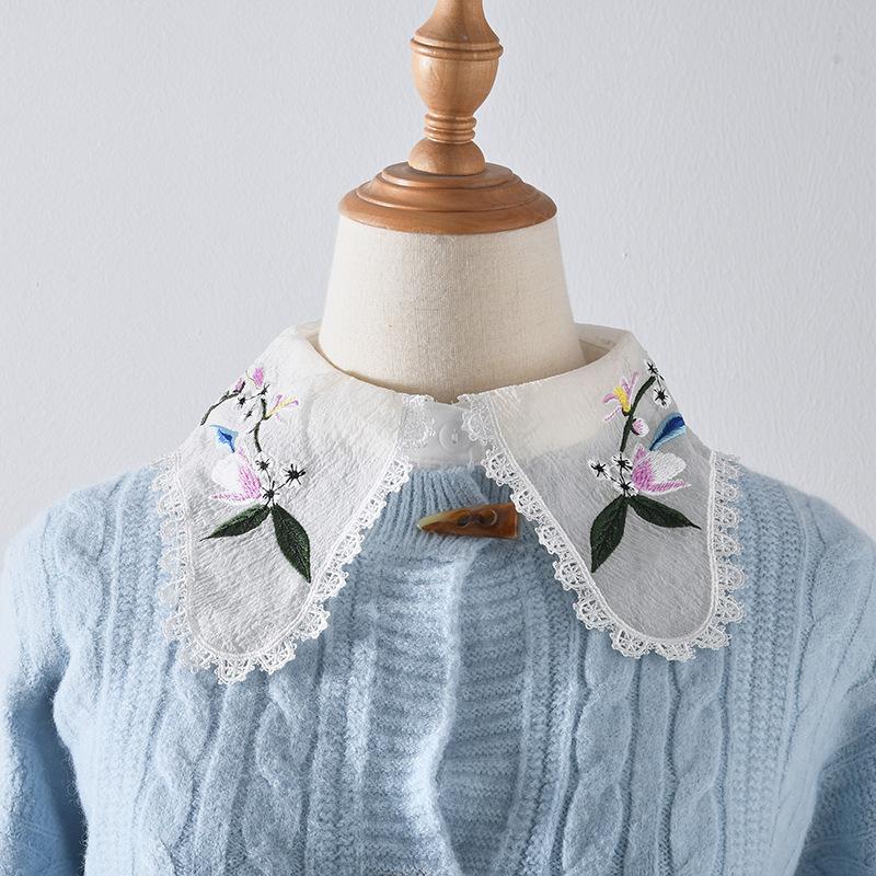 Women Embroidery Floral Shirt Fake Collar Female Solid Detachable Lapel Shirt False Collar Blouse Half Shirt Tops Fuax Cols