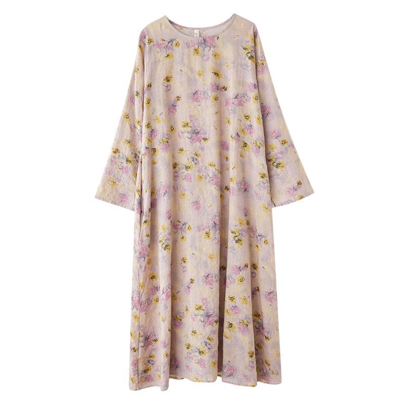 Весеннее литературное платье больших размеров с принтом, круглым вырезом, длинными рукавами, повседневное платье для женщин, вечерние платья