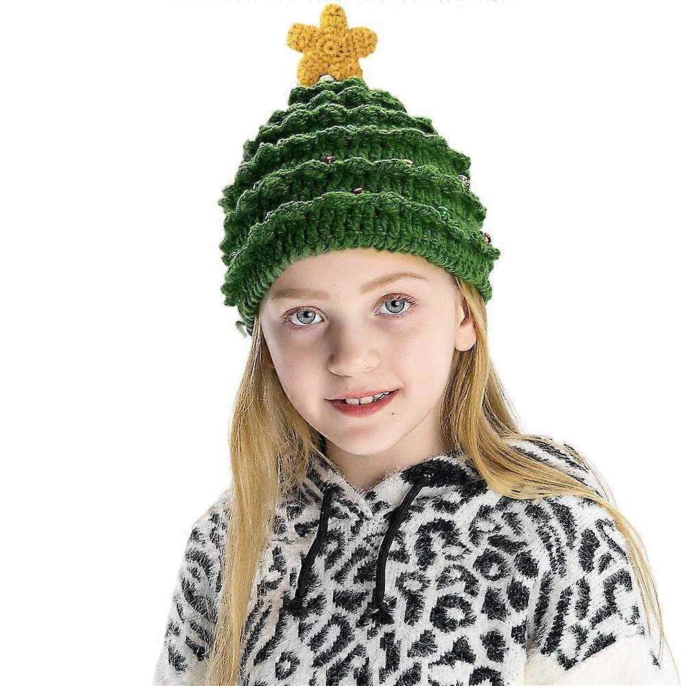 Girl's Christmas Tree Hat with Star Rhinestones