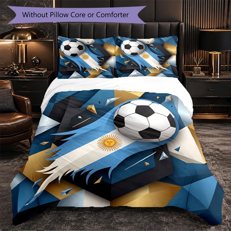 Argentina Football Pattern 3 Pieces Bedding Set Soft Microfiber Duvet Cover with Pillow Cases for Bedroom