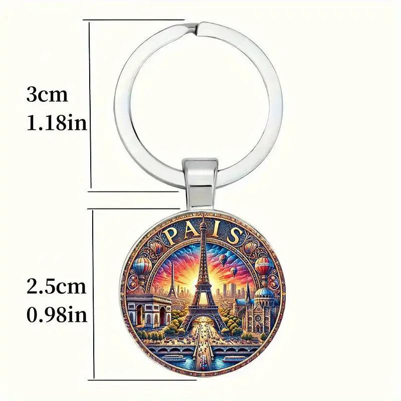 Paris Sunset Scene Keychain With Glass Pendant For Gift And Decoration
