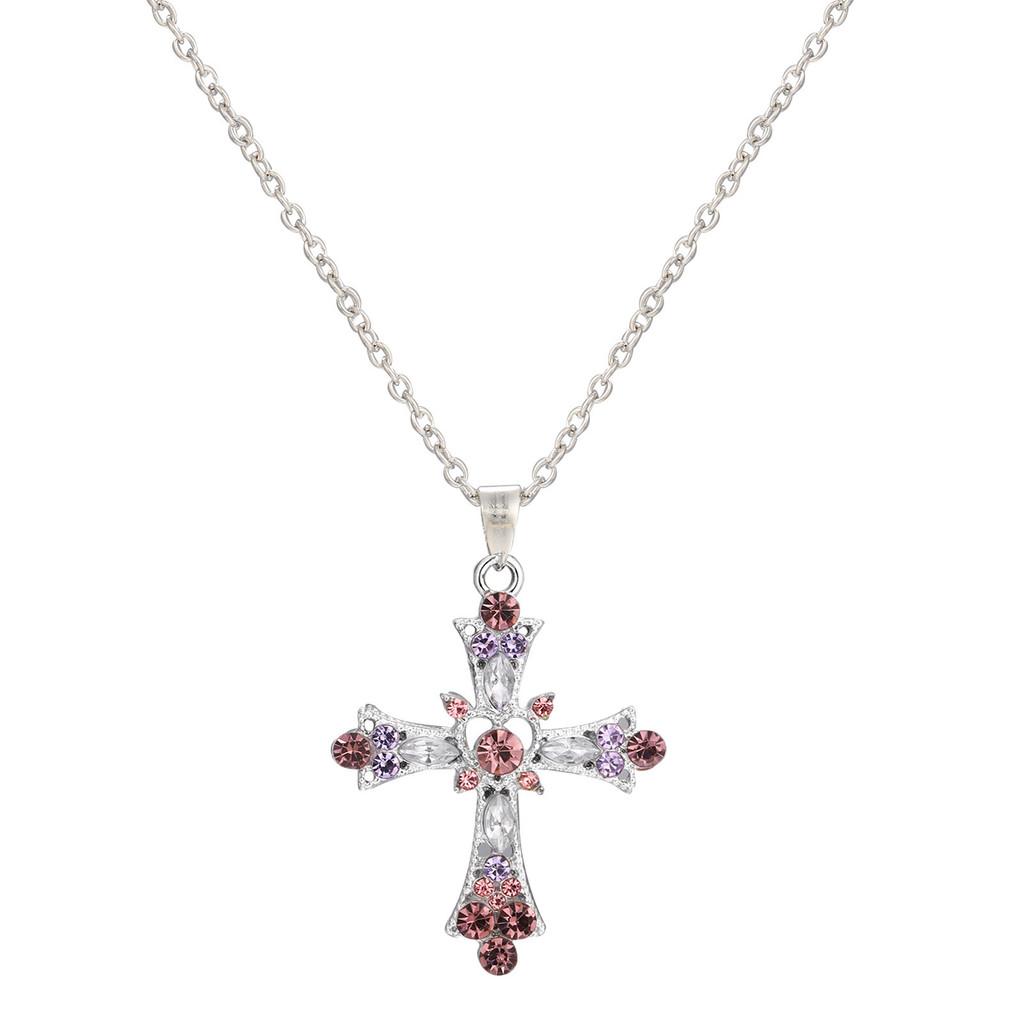 Rhinestone Pendant Cross Necklace Trendy Alloy Jewelry Women Decoration Gift