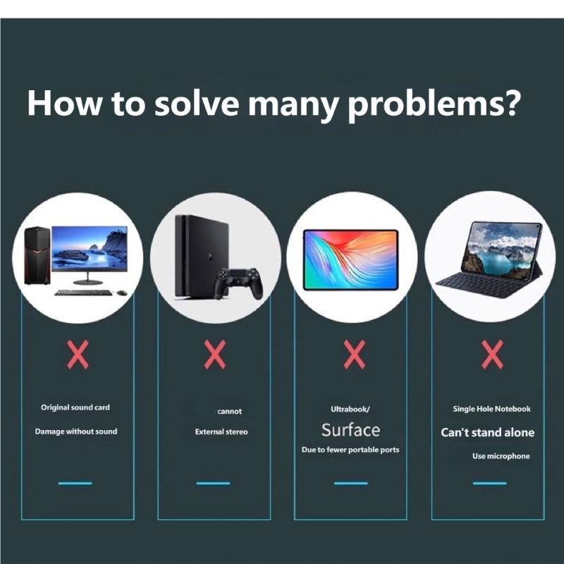 USB-звуковые преобразователи с чистым звуком и портами 3,5 мм и USB для ПК, ноутбуков, наушников, микрофонов