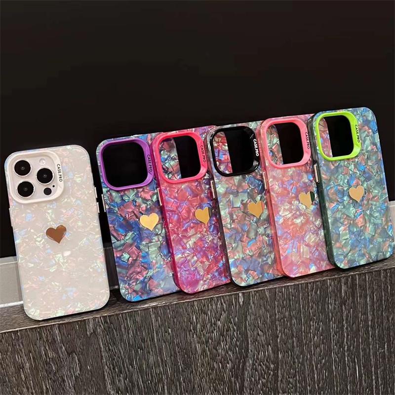 Роскошный модный чехол для телефона с рисунком ракушки и сердечком для iPhone 15 14 13 12 11 Pro Max X XS XR XS Max противоударный чехол