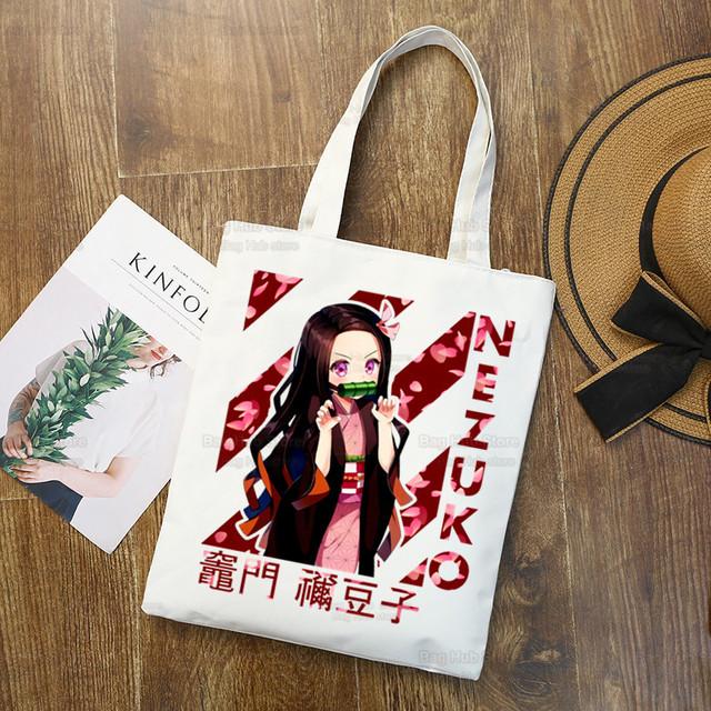 Tanjiro Nezuko Demon Slayer Холст Сумка Harajuku Женский Kimetsu No Yaiba Сумка для покупок Колледж Оригинальная сумка через плечо Ежедневное использование