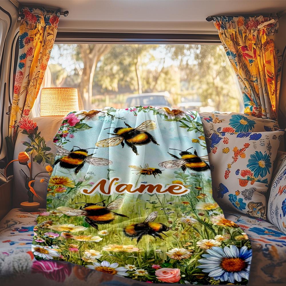 Bee Garden Customize Your Name Rv Blanket Comfortable Soft Lightweight All Season Multi Purpose Blanket For Travel Camping Picnics Sofas Rvs Beds