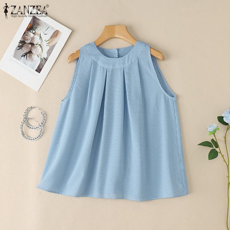 ZANZEA Женские повседневные летние майки без рукавов в полоску с круглым вырезом