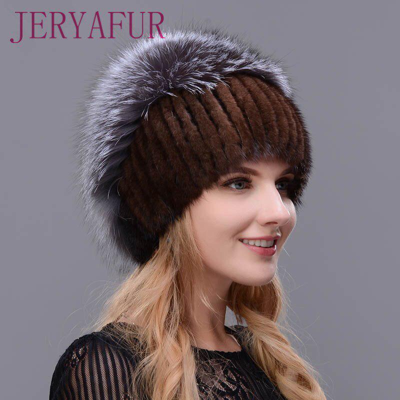 JERYAFUR Женская модная зимняя шапка из натурального меха норки и чернобурки
