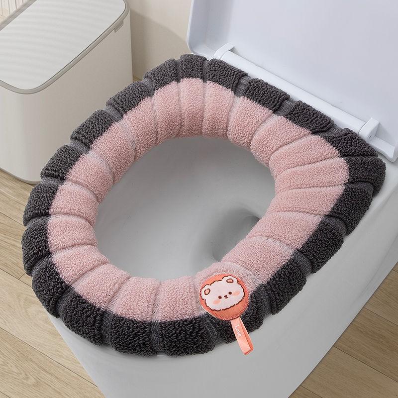 Plush Toilet Seat Cover With Handle Winter Thick Washable Universal Fit Home Bathroom