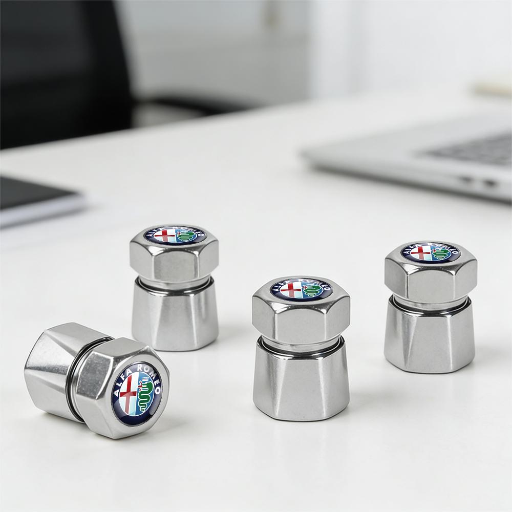 4Pcs Aluminum Car Tire Valve Caps Diamond Tyre Valve Airtight Cover Waterproof Dust For Alfa Romeo Giulietta GT 159 AutomobilesZL6