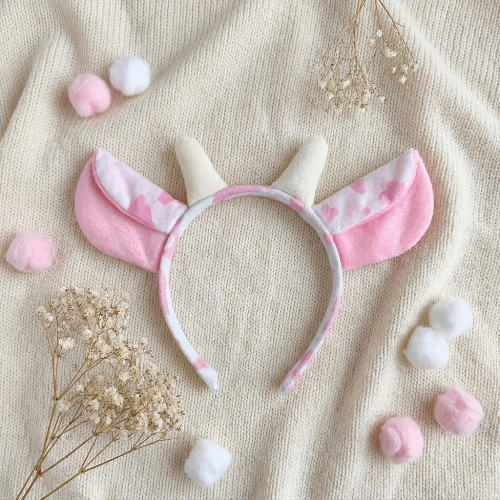 Hair-Pressing Animal Ears Hair Hoop Non-Slip Dairy Cow Hairband Funny Cow Horn Headband Photo Prop