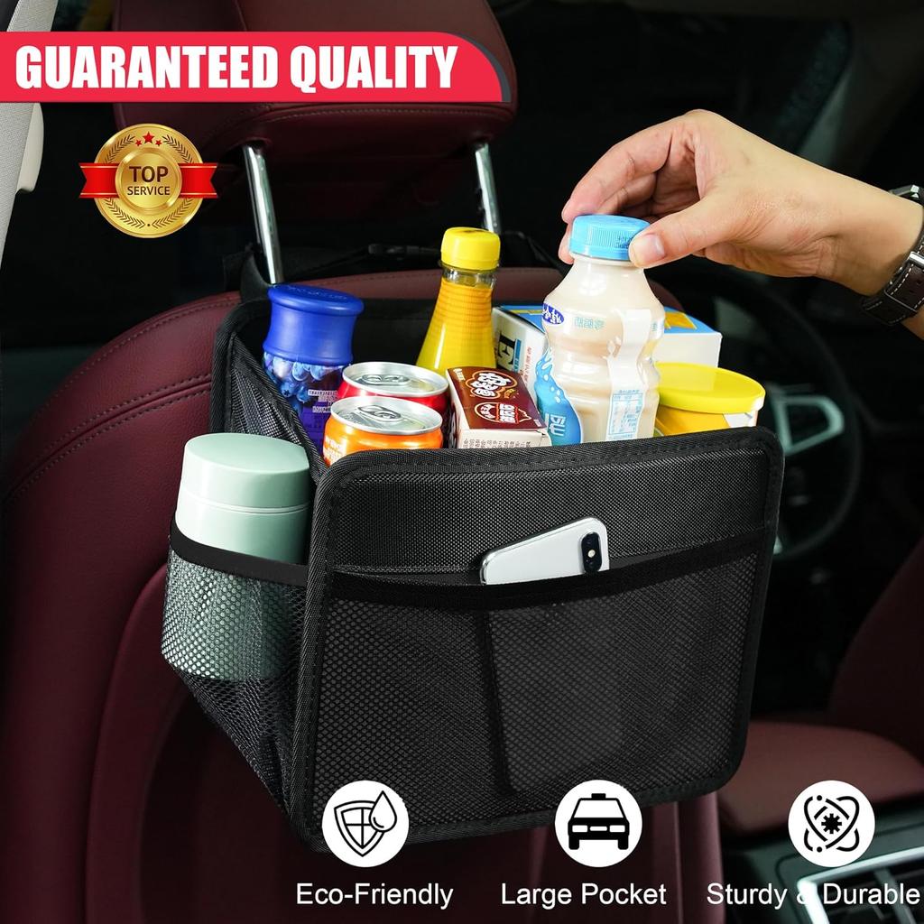 Car Seat Back Organizer Hanging Bag [2025 UPDATED] Foldable Backseat Storage Caddy With 5 Compartments & Adjustable Straps, Fits For Front/Back