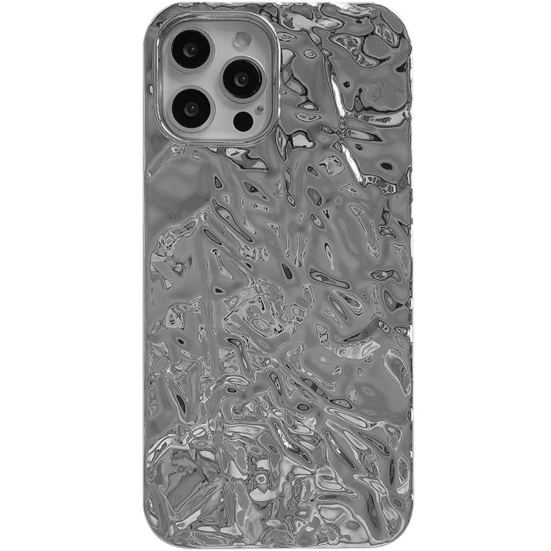 Покрытие Металлический Цвет Серебро Оловянная Фольга Складки Чехол Для iPhone 14 13 12 11 15 16 17 Pro Max Air Mini XS XR Plus Силиконовый Чехол Для Телефона