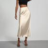 Women Midi Skirt Mid-rise A-Line Solid Color Fishtail Skirt Smooth Fabric Office Lady Skirt Daily Wear