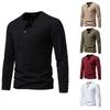 2023 Autumn Men's Five-Button Solid Color Long-Sleeve Casual T-Shirt