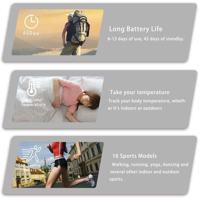 Умные часы с измерением температуры тела IP68 Водонепроницаемый фитнес-браслет с пульсометром Смарт-часы Женские Мужские Спортивные часы