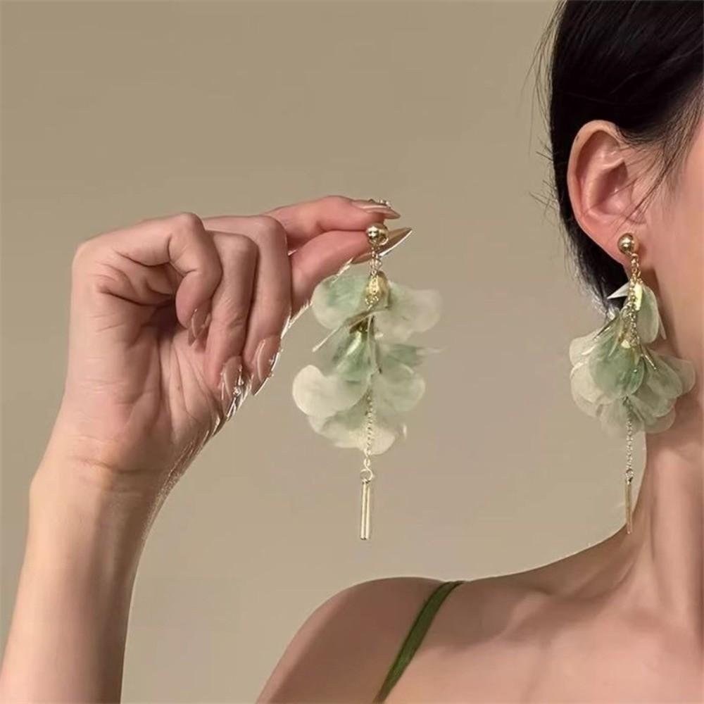 Organza Long Tassel Earrings Tassel Yarn Mesh Earrings Fashion Flower Earrings Daily