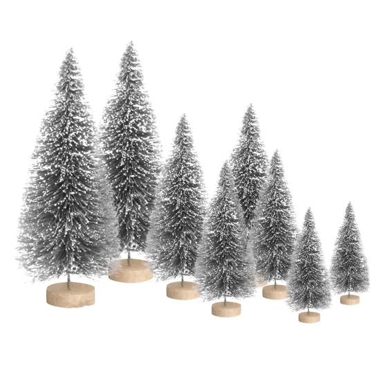 8Pcs Christmas Tree Ornaments Artificial Snowy Pine Tree Figurines Miniature Xmas Tree Statues for Home Table Desk Office Decoration