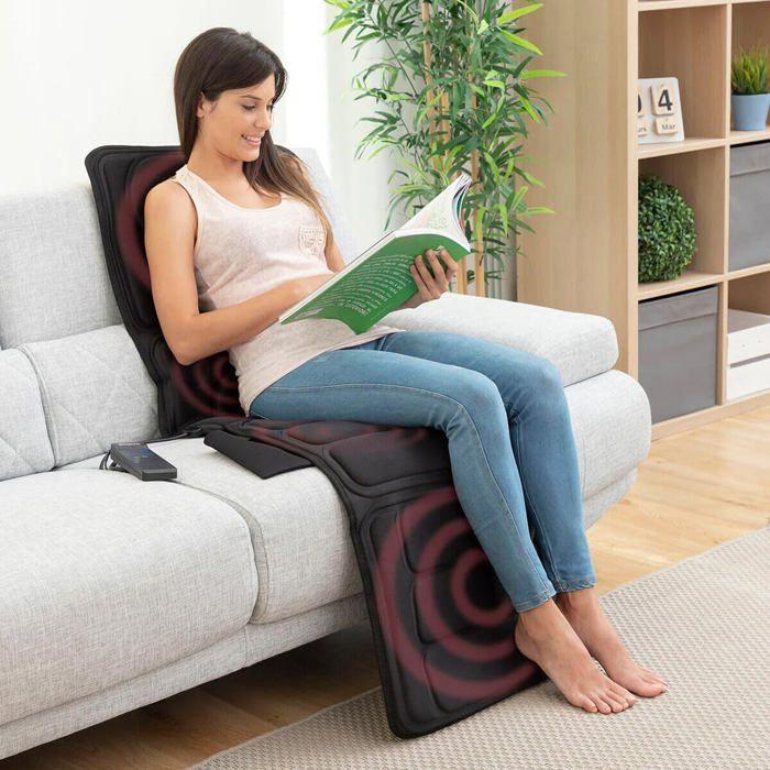 Matelas Massant Électrique Chauffant Vibrant - Siège de Massage – 10 Moteurs, 5 Modes, 3 Intensités, Chauffage, Télécommande