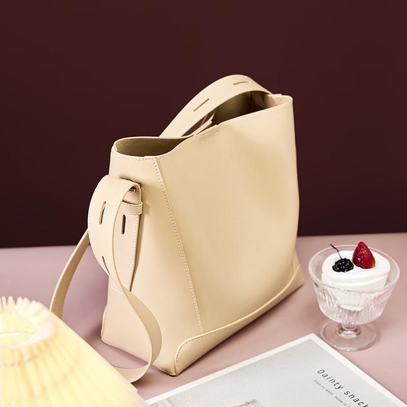 Hifashion Trendy Cow Genuine Leather Bucket Shoulder Bags For Women 2025 Luxury Designer Shopping Work Crossbody Ladies Handbags