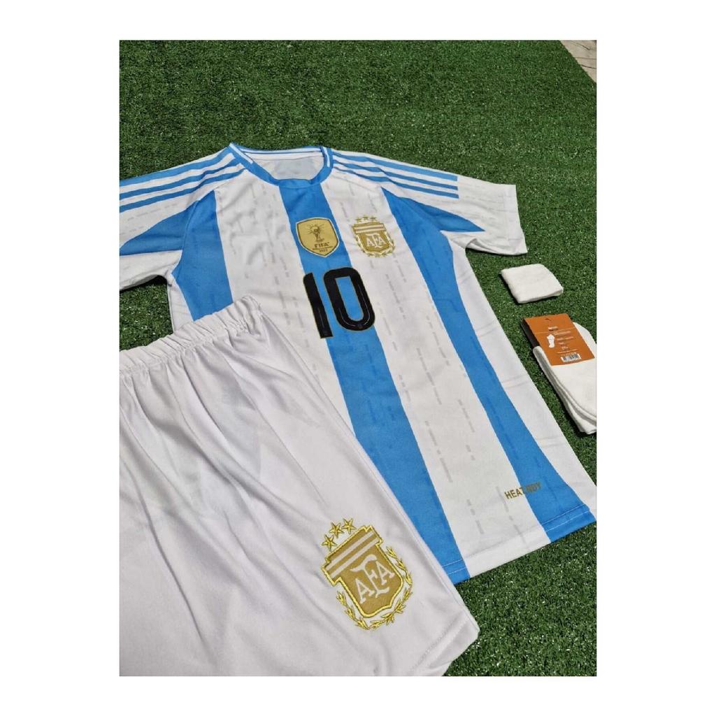 Argentina 2024/25 New Season Lionel Messi Children's Jersey Short Sock Bracelet 4 Piece Set