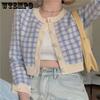 Теплый универсальный клетчатый свитер в стиле ретро с высокой талией, женский короткий кардиган, осенний свитер