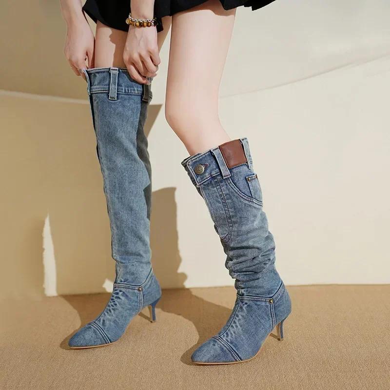 Woman Pointed Toe Knight Boots Women Retro Knee High Boots Woman Autumn Winter Western Cowboy Long Botas Mujer