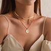 Vintage Bohemia Gold Coin Letter Layered Chain Necklace For Women Shell Pearl Moon Long Choker Collar Pendant Butterfly Necklace