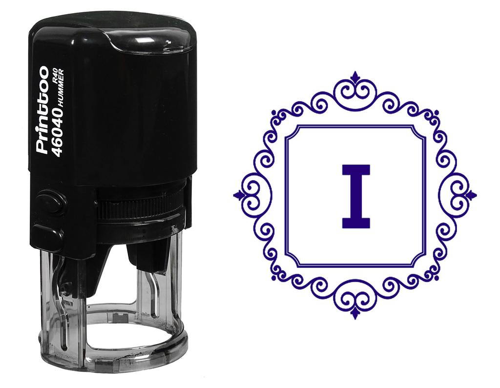Printtoo Square Swirl Border I Alphabet Monogram Initial R-40 Self Inking Rubber Stamp Office