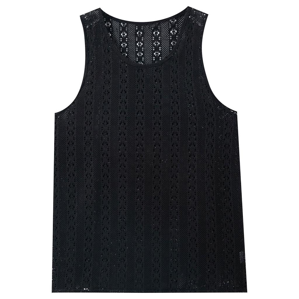 Men's Summer Hollow Round Neck Vest Casual Beach Loose Vest