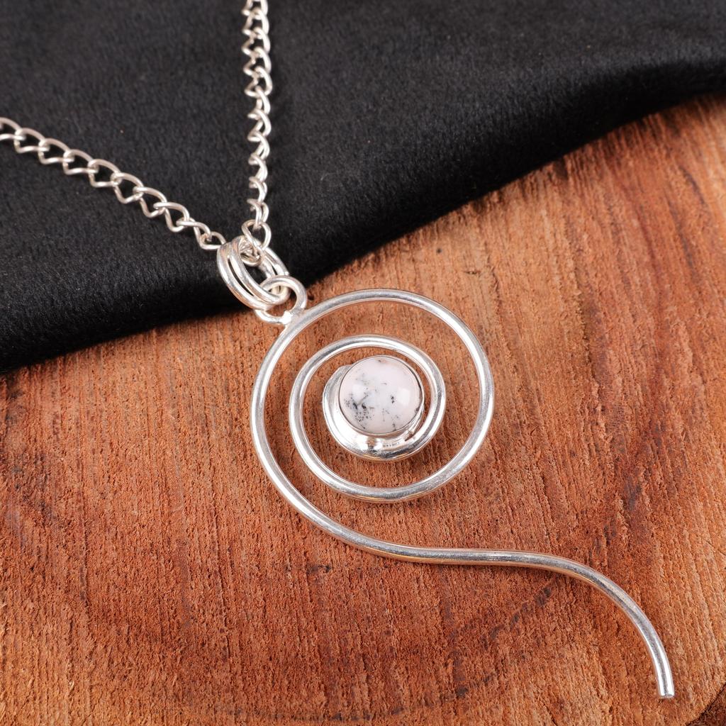 Кулон с дендритовым опалом, Ювелирное изделие с драгоценным камнем, Кулон из стерлингового серебра 925 пробы, Кулон ручной работы, Подарок для женщин