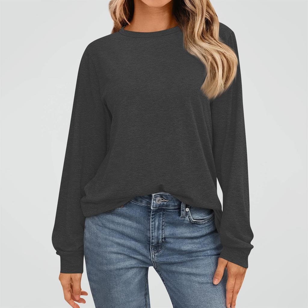 Women's Fashion Long Sleeve Shirts Loose Fitted Crewneck Basic Tops Casual Outfits