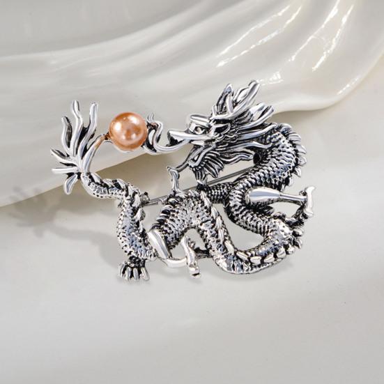 Брошь в китайском стиле со знаком зодиака Дракон, декор из искусственного жемчуга, булавка для весеннего фестиваля, мультяшная форма животного, костюм, отворот, шляпа, сумка, значок