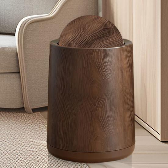 Мусорное ведро для ванной комнаты Круглая мусорная корзина с откидной крышкой Большая вместимость Легко чистить Кухонное мусорное ведро Декорация