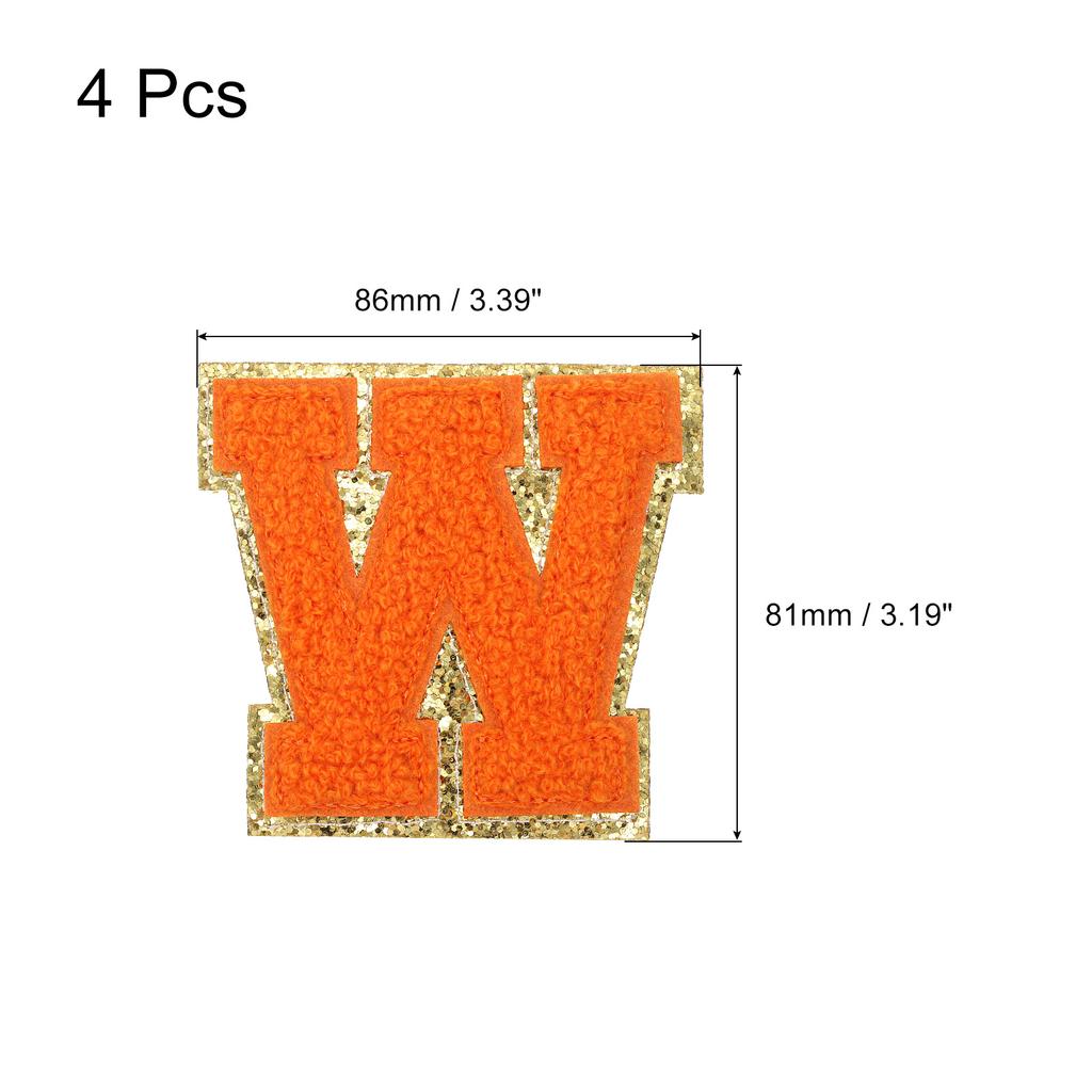 4pcs Chenille Letter Patches Iron on Letter Patches Embroidery Patch Iron on Sew on Jacket Embroidered Letter Patches Orange
