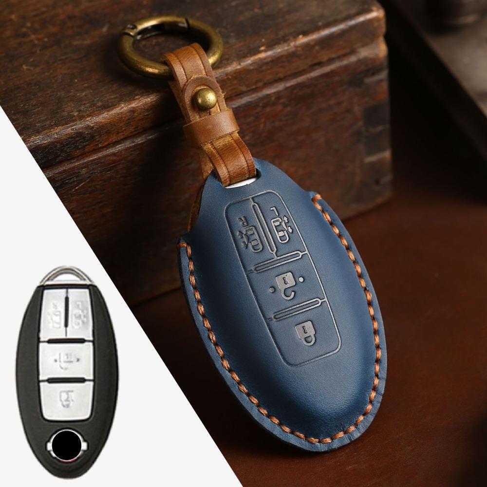 Genuine Crazy Horse Leather Key Cover Case for Nissan X Trail Qashqai Tiida Altima Sylphy Car Keys Protection