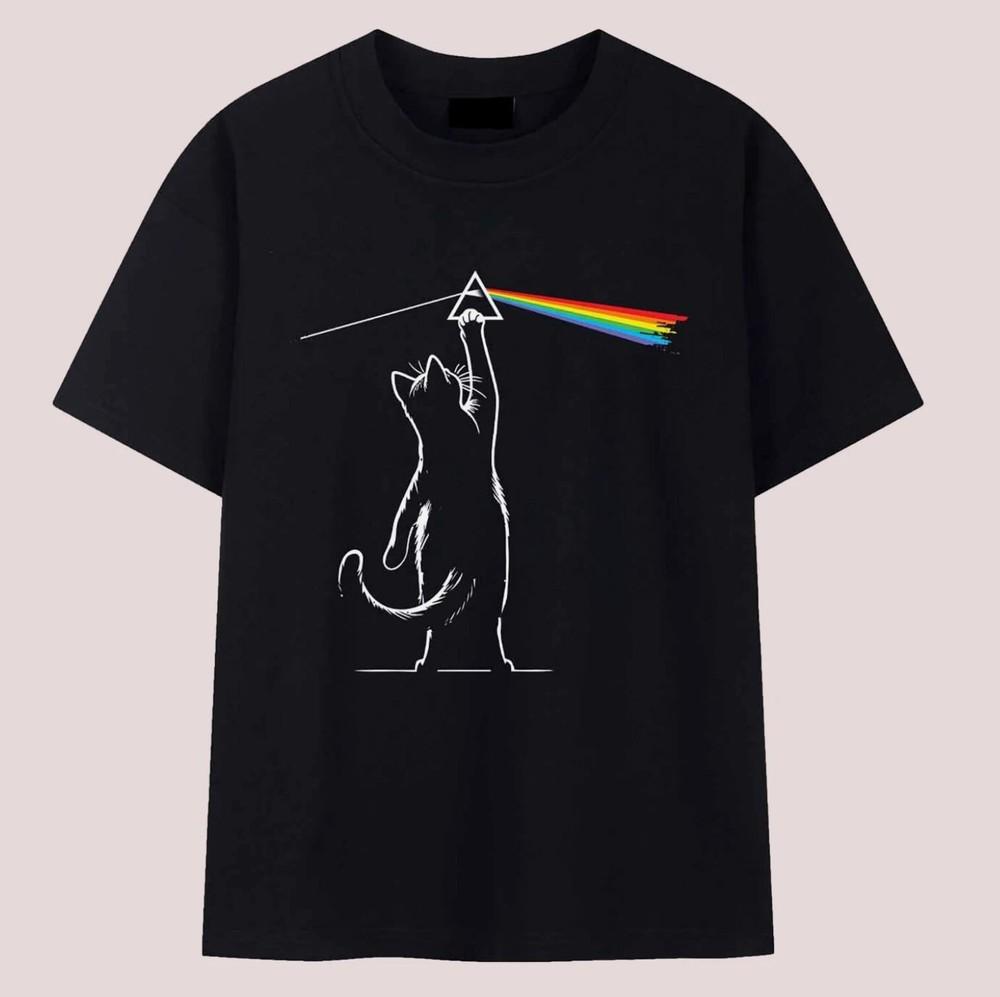 Pink Floyd Кот Темная Сторона Луны Смешная Черная Унисекс Футболка Размер S-5XL Унисекс Футболка