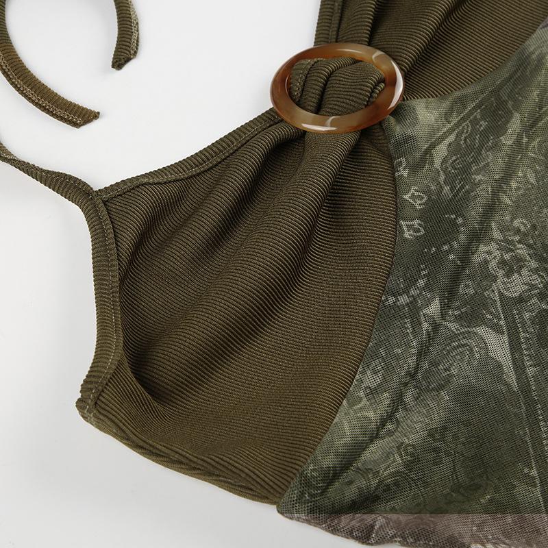 Женская майка с винтажным принтом, неровным подолом и висячим воротом, дизайнерская трикотажная лоскутная подтяжка