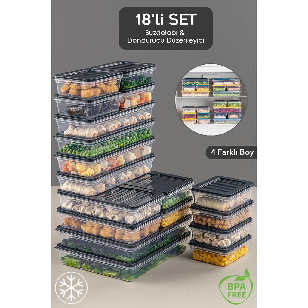 18 Piece Storage Container, Microwave Compatible Storage Container 2x2400ml 4x1200ml 4x1170ml 8x600ml Anthracite