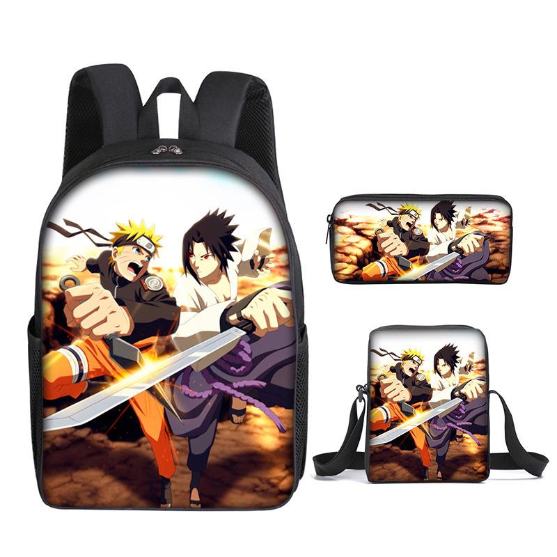 Naruto Naruto Backpack Three-Piece Set, Primary And Secondary School School Bag, Shoulder Bag, Messenger Bag, Pencil Case.