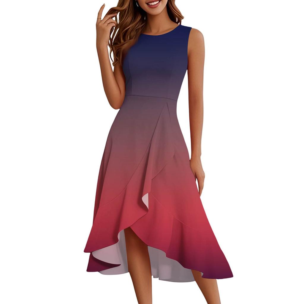 Женские модные повседневные платья без рукавов с круглым вырезом и принтом, элегантные, темпераментные, с оборками