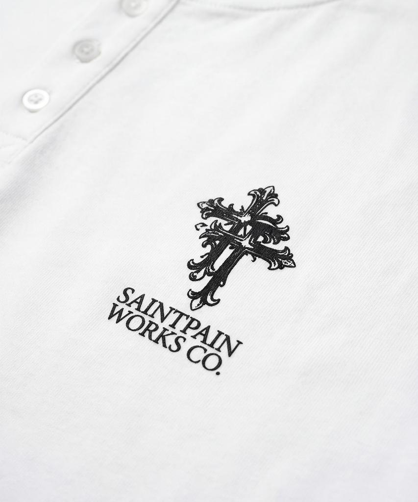 SAINTPAIN Sp Футболка-henley с двойным крестом, тяжелая, с коротким рукавом, белая