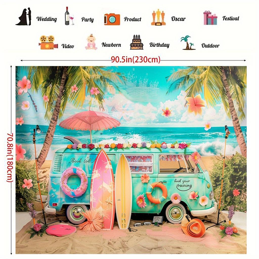 Tropical Beach Adventure Party Backdrop - Durable polyester banner, easy to set up, beach-themed decor for all events